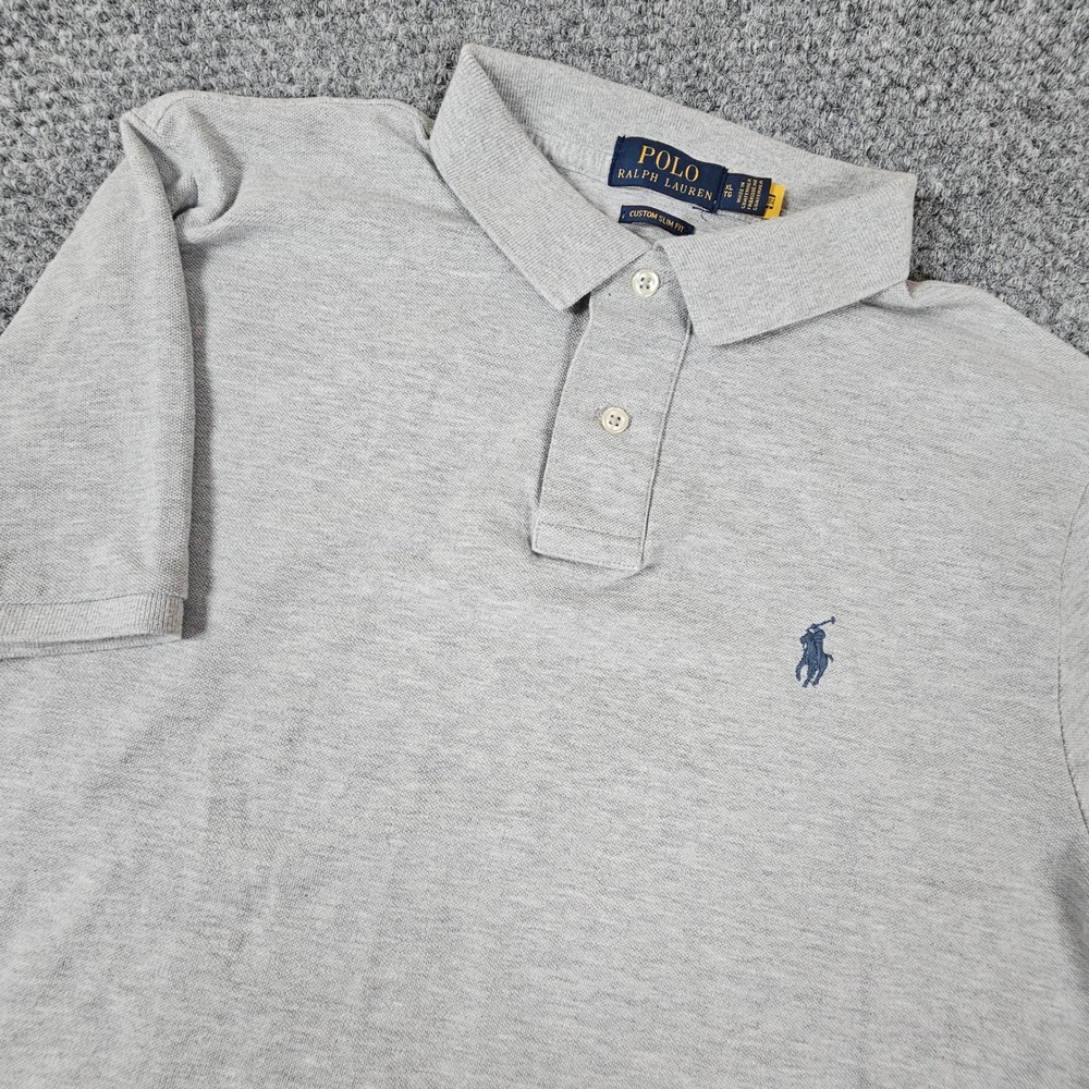 Polo Ralph Lauren Mens XL Custom Slim Fit Polo Shirt Gray Short Sleeve Pique